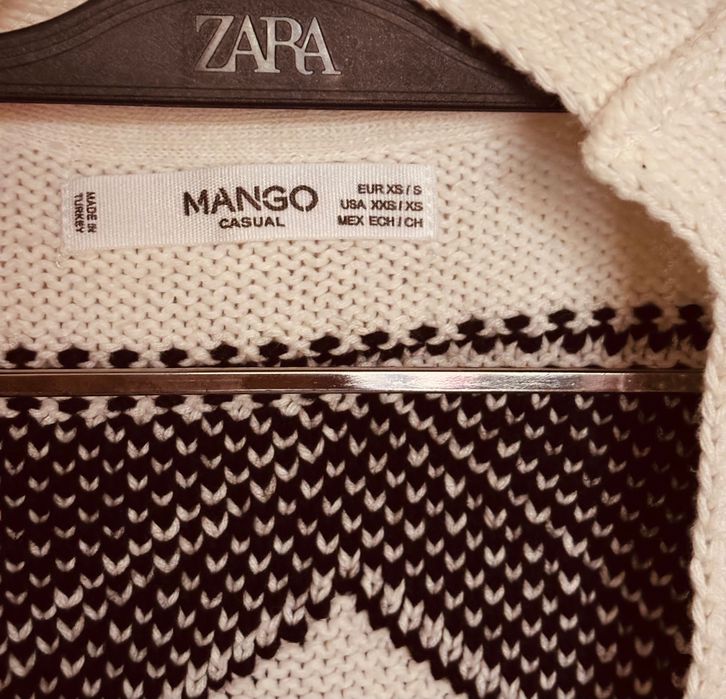 MANGO kardigan z frędzlami azteckie wzory S, M