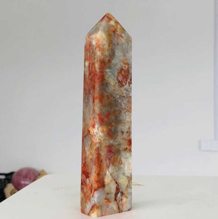 Obelisco cristal grande de ágata e quartz de Moçambique