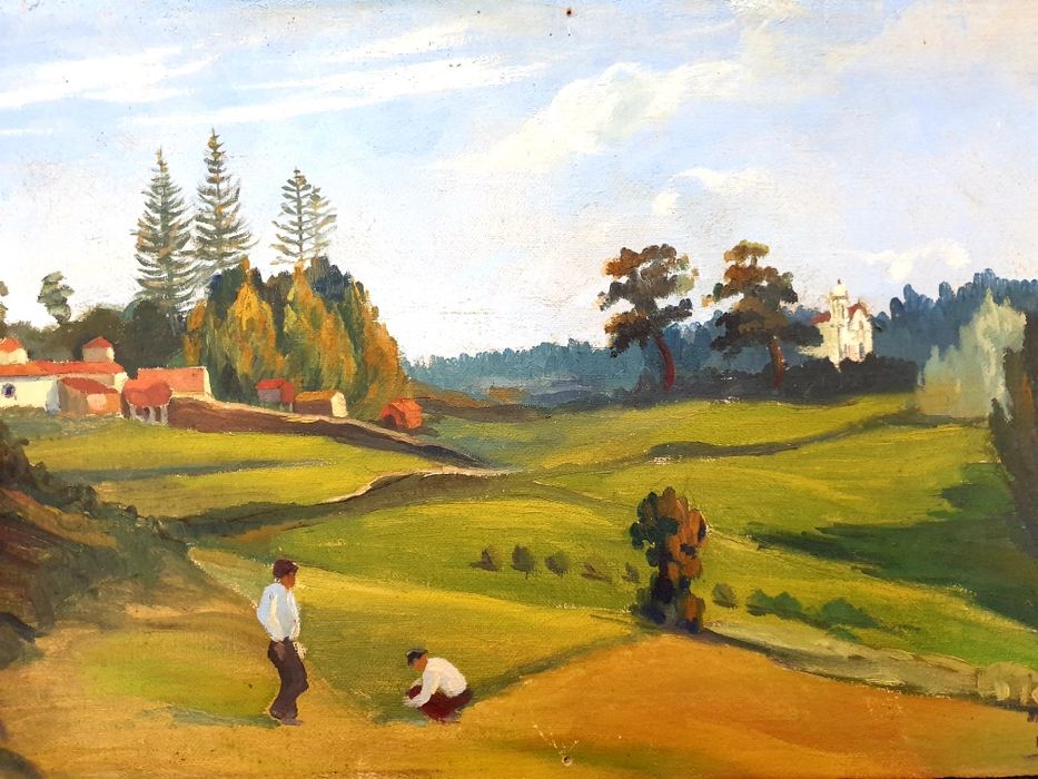 A. Figueiredo - paisagem campestre - antiga pintura em óleo sobre tela