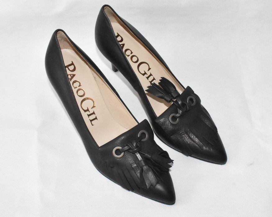PacoGil szpilki skórzane czarne 38,5 eleganckie 7,5cm