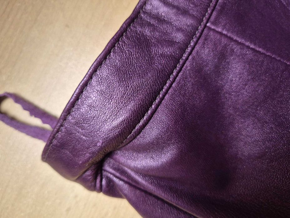 Fioletowa skórzana spódnica vintage L, 100% skóra