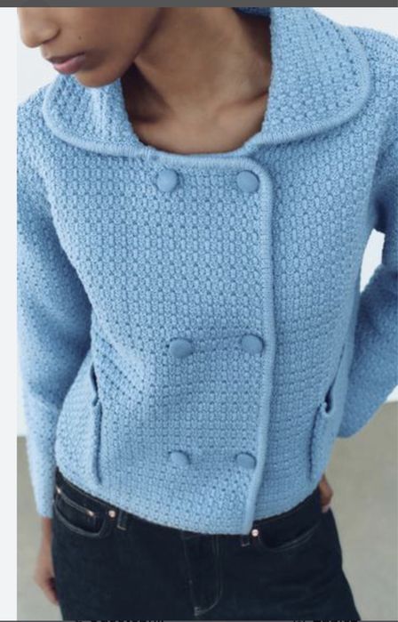 ZARA Sweter jasnoniebieski z kołnierzykiem 64% bawełna L