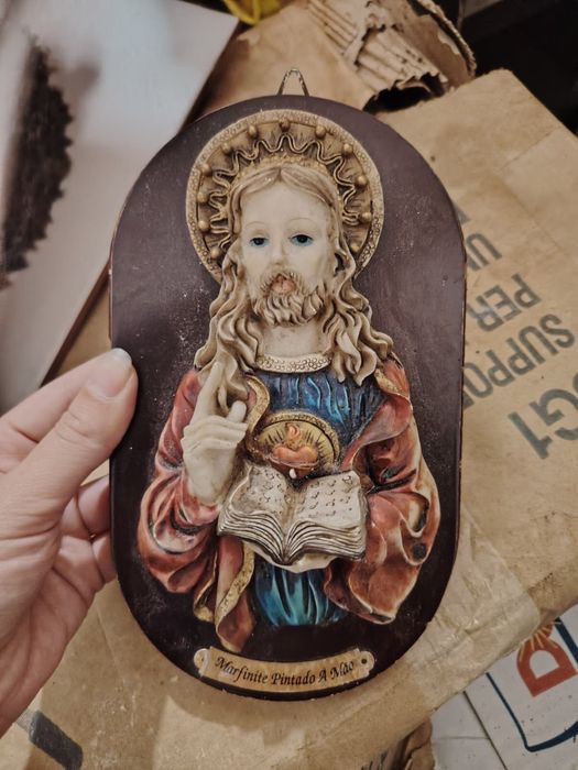 Quadro / Placa Religiosa Sagrado Coração de Jesus – Marfinite Pintado à Mão