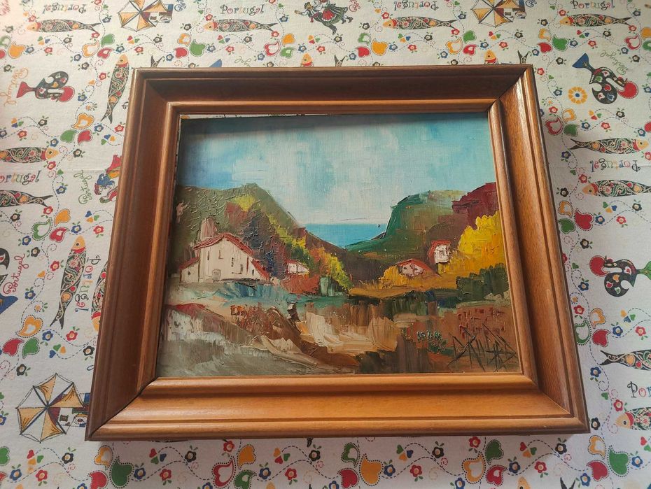 Pintura a óleo sobre tela assinada - Paisagem mediterrânica - 60x50 cm