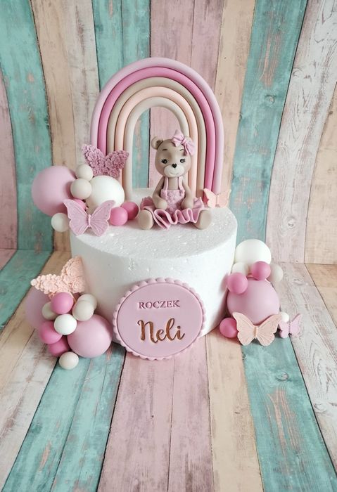 Dekoracja z masy cukrowej miś w sukience Nela