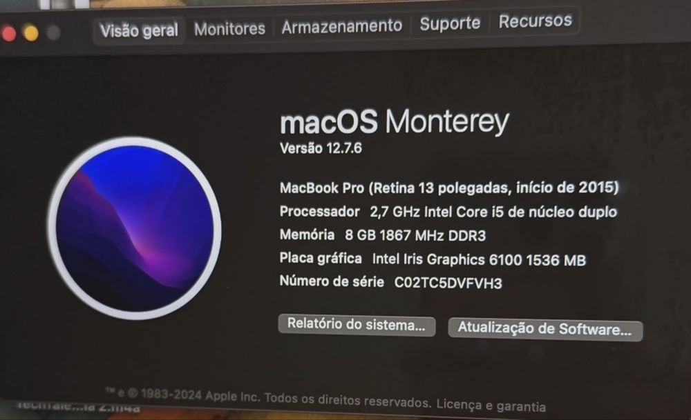 Macbook Pro 13,3” 2015 Retina, 121GB SSD