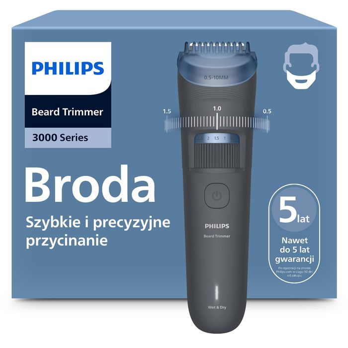 Uszkodzony Trymer do Brody Philips Seria 3000 BT3619/15 20 Ustawień