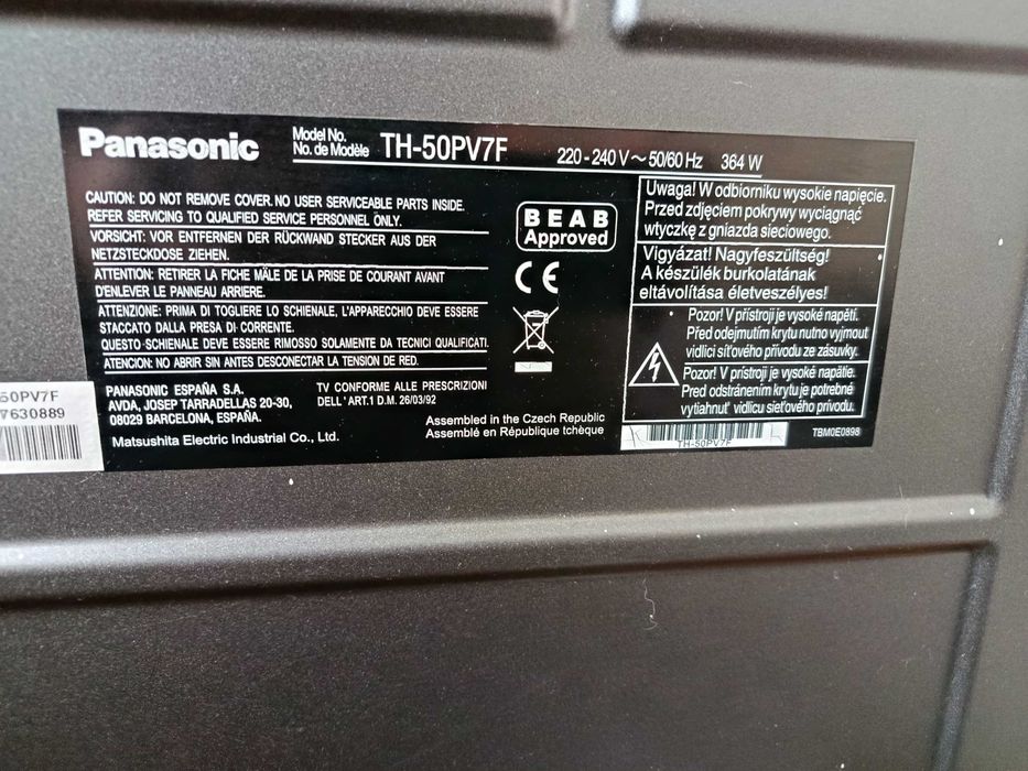Telewizor Panasonic TH-50PV7F uszkodzony