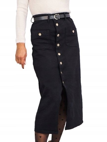 Spódnica midi jeans jeansowa z paskiem cała zapinana na guziki S