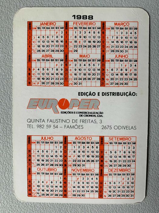 Calendários de 1988 - Carros Antigos (preço unitário)