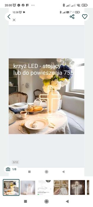 Krzyż LED Komunia Chrzest