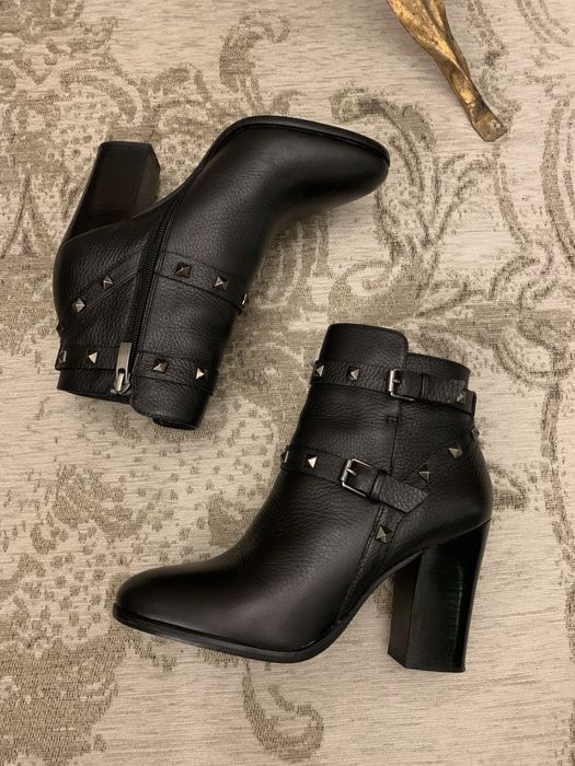 Bruno Premi skórzane botki na obcasie włoskie z ćwiekami ćwieki skóra