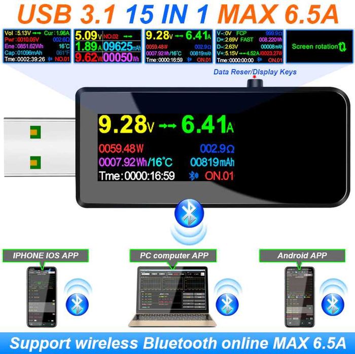 USB тестер Keweisi KWS-V20 Atorch J7-H J7-C Type-C вольтметр амперметр