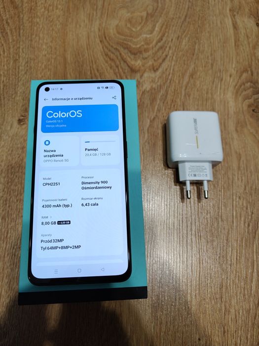 Smartfon Oppo Reno 6 5G 8GB RAM, 128GB, ładowarka 65w