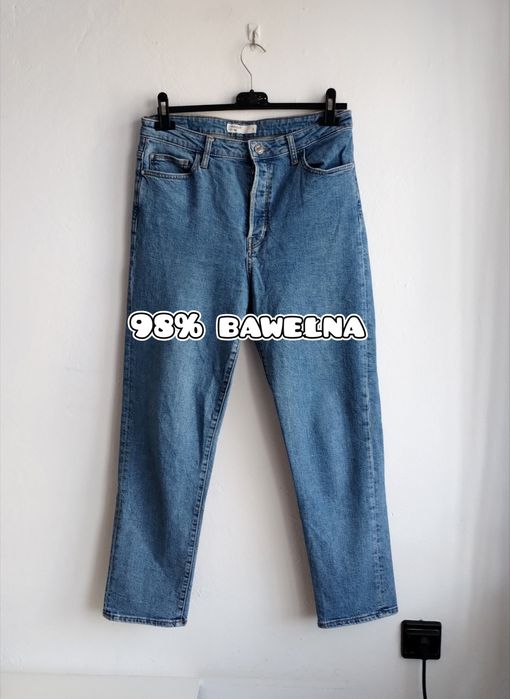 Jeansy damskie straight proste z kilkoma guzikami bawełna niebieskie L