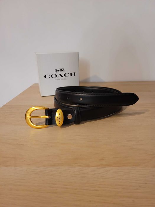 Czarny damski skórzany pasek Coach 110 cm