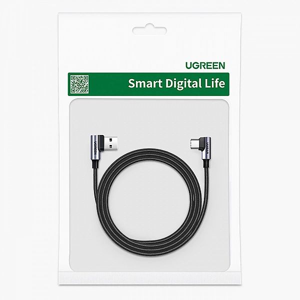 Ugreen kabel kątowy 90° USB C - USB 2.0/480Mb/s 3A 3m czarny (US176)