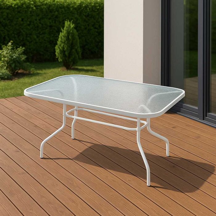 STOLIK STÓŁ Ogrodowy na Taras Ogród Szklany Blat Kolor Biały 120cm