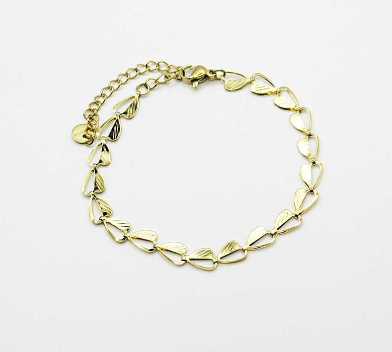 Damska bransoletka stal chirurgiczna złote serca listki prezent BB9