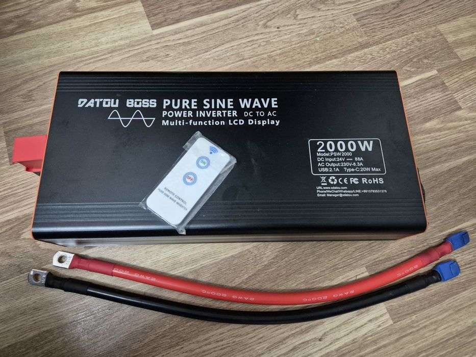 Інвертор Datou Boss PSW2000 2000W 24V + мідні кабелі AWG2