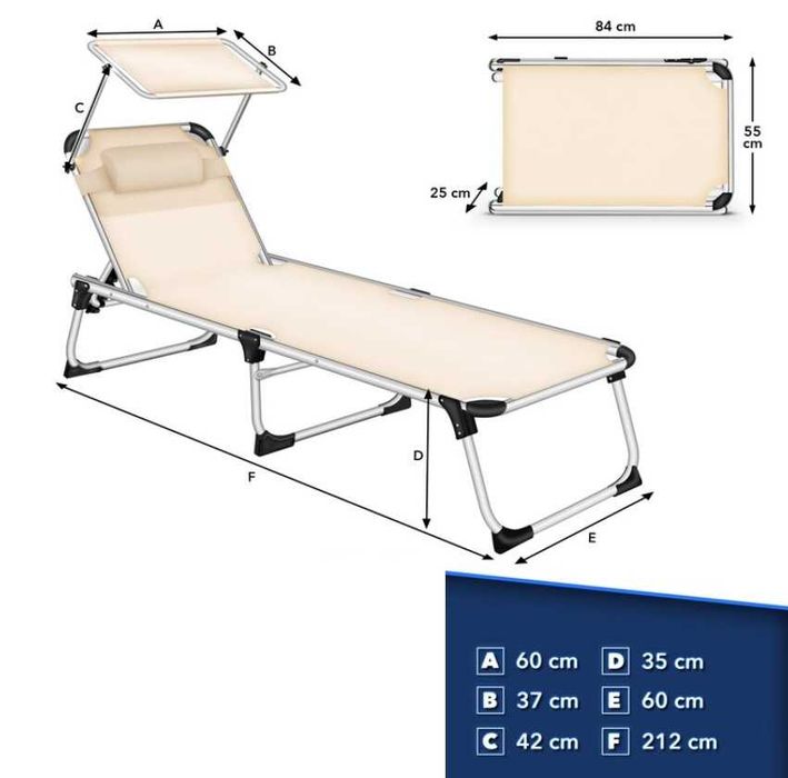 Składany leżak na taras do ogrodu regulowane oparcie poduszka do 120kg