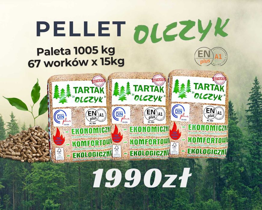 Pellet Olczyk EnPlus A1 6mm - Pakowany w workach 15KG - 1005 KG