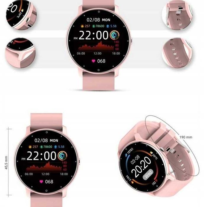 WODOODPORNY Smartwatch zegarek krokomierz tętno SMS różowy dla kobiety