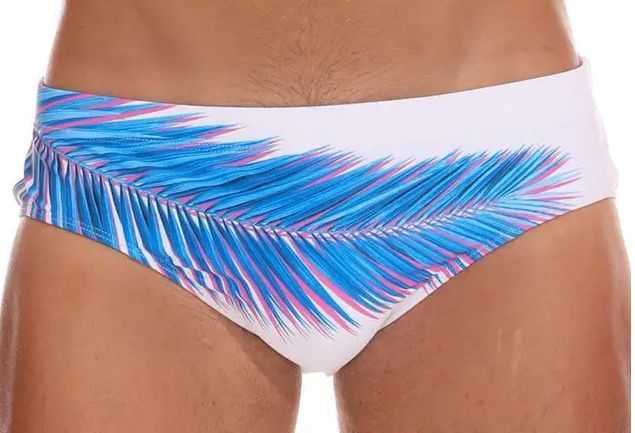 Sexowne Męskie Kąpielówki Wzór LIŚCIA Slipy z Wkładką Push Up - 3XL