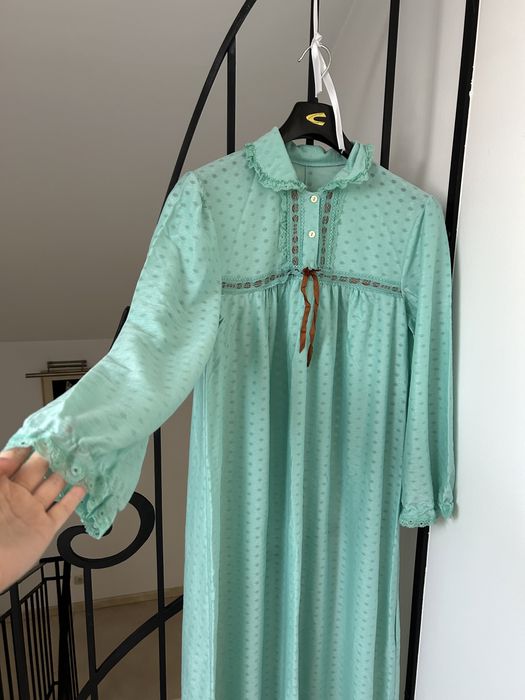Koszula nocna PRL vintage retro zielona peniuar oldmoney