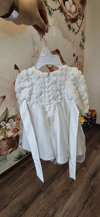 Zestaw na chrzest sukienka płaszcz kapelusz buty 68 74 cm