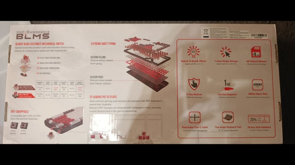 Klawiatura A4Tech Klawiatura mechaniczna BLOODY  S98 USB Naraka (BLMS Red Plus Switches)