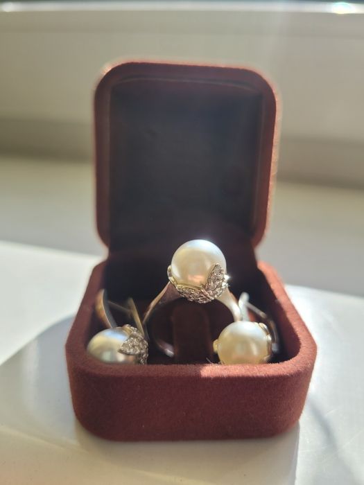 Сережки і каблучка 16,5 срібло, золото, перлина