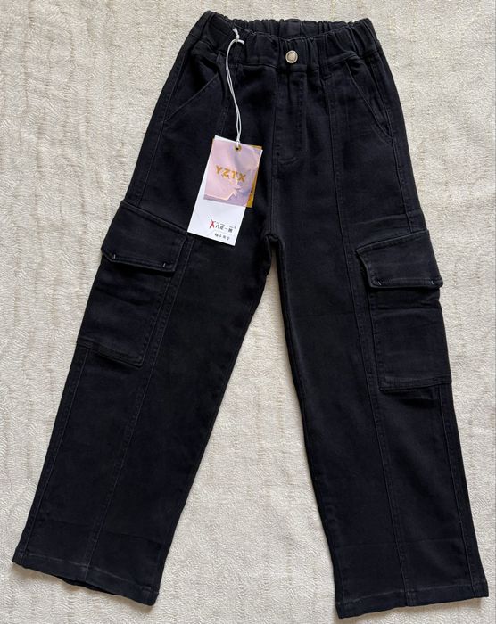 Джинси карго для хлопчика 134-164 чорні підліткові штани унісекс