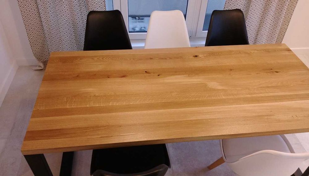 Stół lity dębowy nogi metalowe lakierowane proszkowo