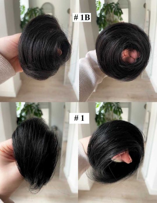 Doczepiony Kok z włosów naturalnych w kolorze czarny