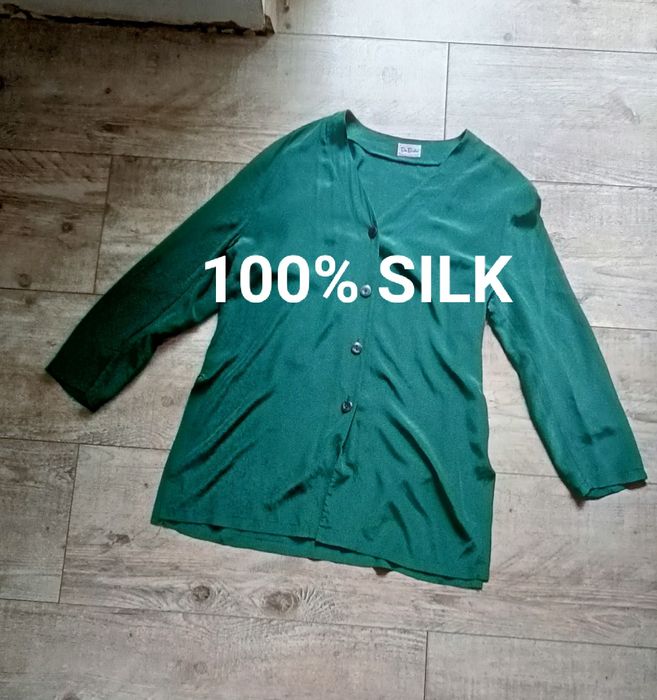 Koszula jedwab 100% silk butelkowa zieleń Betty barclay l