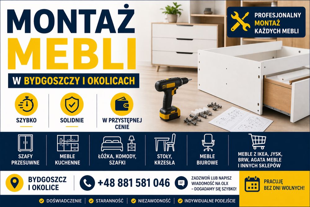Montaż mebli w Bydgoszczy i okolicach