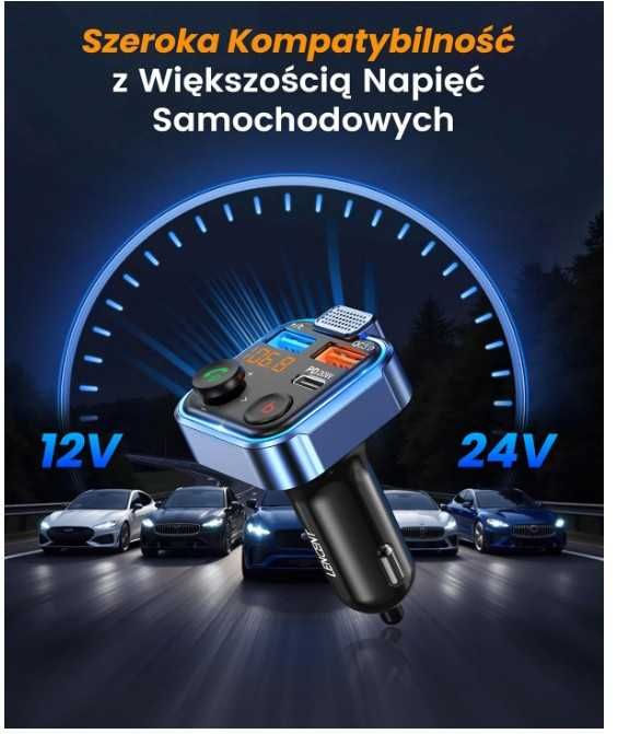 Transmiter samochodowy Bluetooth FM, szybka ładowarka LENCENT BT23