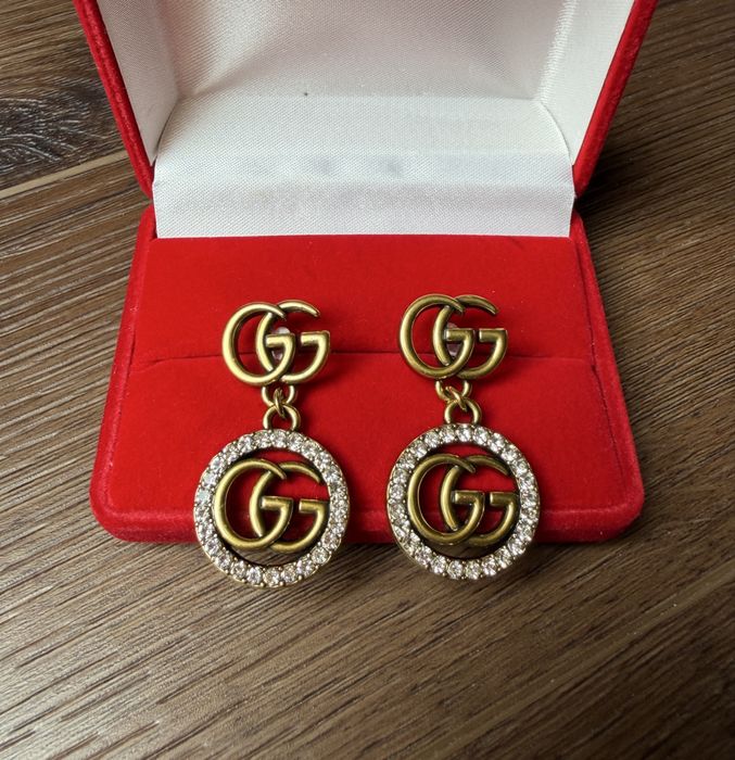 Kolczyki wiszące Gucci stare złoto z cyrkoniami