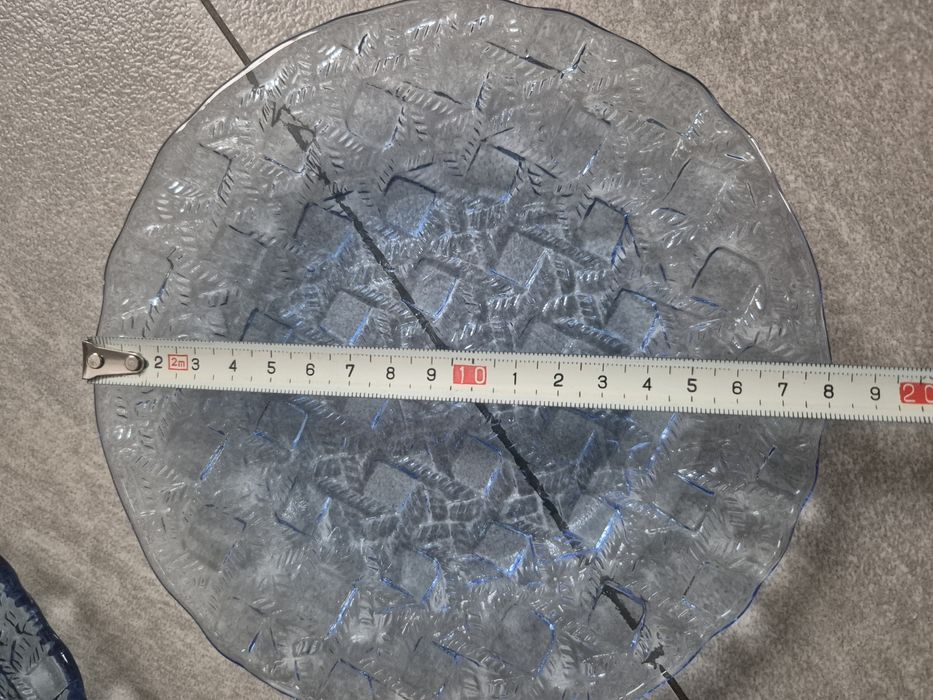 Zestaw talerzy PRL Ząbkowice plecionka kratka koszyczek niebieskie PRL