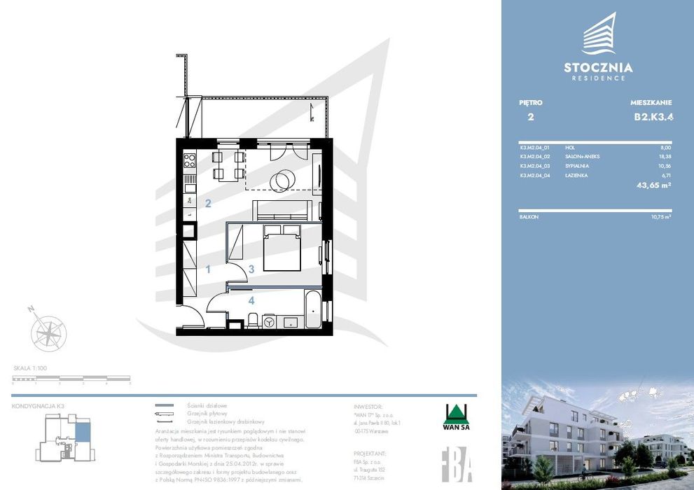 Mieszkanie 43,65 m2 + balkon | Stocznia Residence