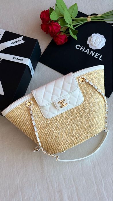 Chanel соломʼяна сумка пляжна літня пляжная сумочка шопер летняя соломенная