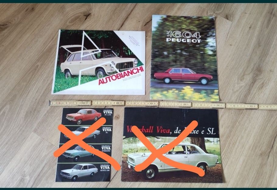 Catálogos carros antigos Vauxhall, Peugeot e Autobianchi