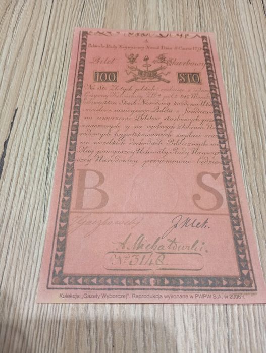 Banknot bilet skarbowy 1794 roku