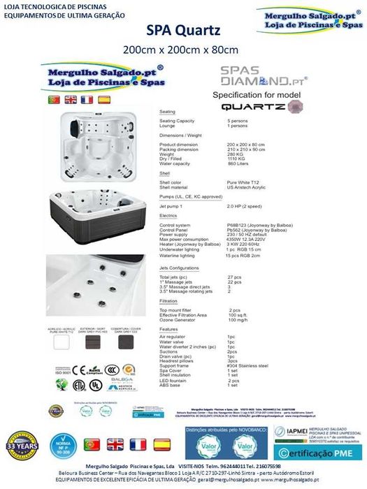 Jacuzzi 2x2 - 6 lugares Mergulho Salgado Piscinas e Spas