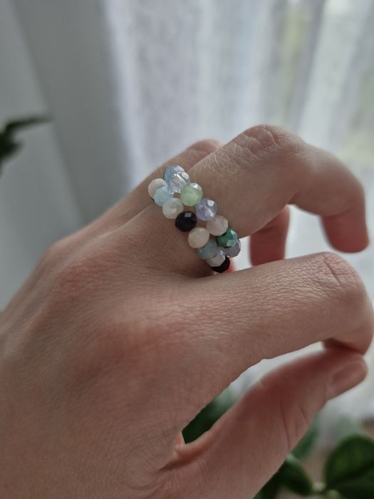 2 wiosenne letnie pierscionki elastyczne na gumce ze szklanych koralik