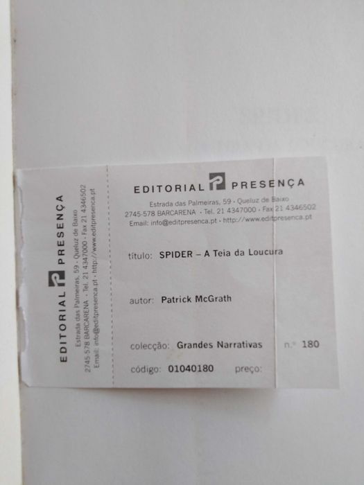 Livro Spider - A Teia da Loucura  do autor Patrick Mc Grath