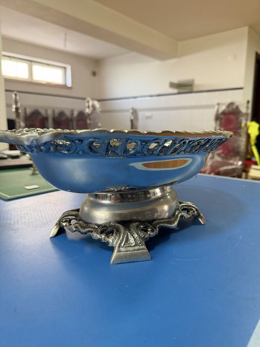 Taça de fruta vintage em estanho – anos 50