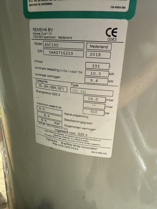 Piec gazowy Remeha RSC190 o mocy 10,5 kw dwufunkcyjny sprawny