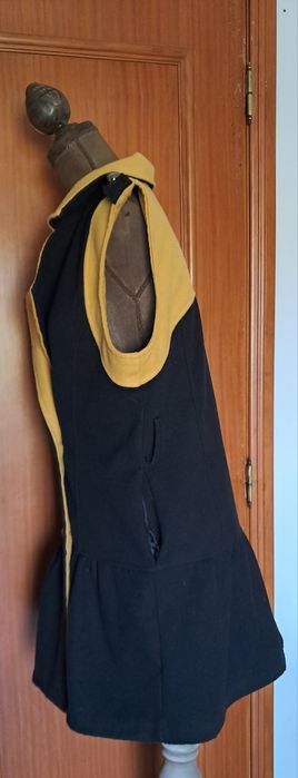 Colete / Casaco Sem Mangas  Made in Italy Preto e Mostarda (Tamanho XL)